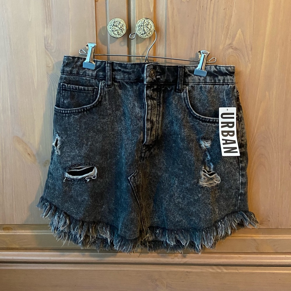 NWT BDG Distressed Black Denim Skirt